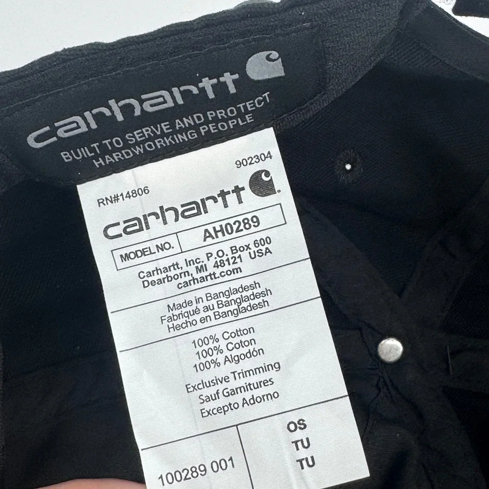 Carhartt Force Cap Black Adjustable Twill Leather Patch Hat‎ OS AH0289
